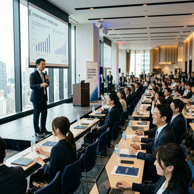 こじんまりとした会議室でホワイトボードの前に立つ女性とチーム